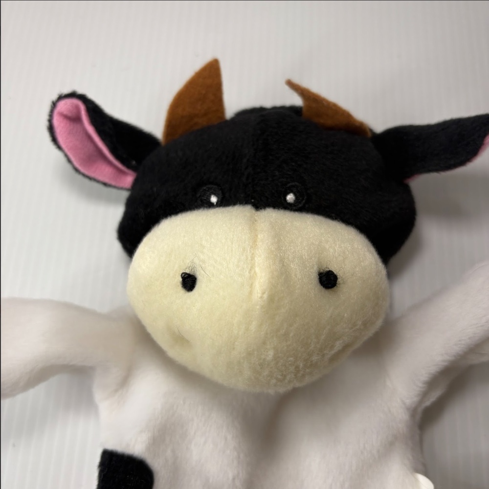 Greenbriar Black White Cow Hand Puppet Plush Stuffed Animal Classroom 7"